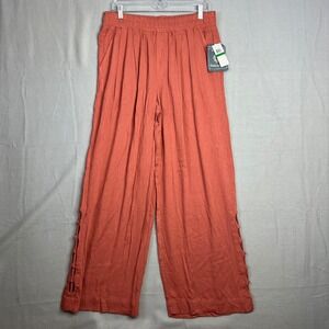 Democracy Wide Leg Pull On Pants Size L Flowy Terracotta Side Button Slit NWT